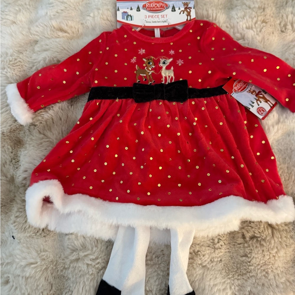 New Rudolph Red Holiday Dress with Tights